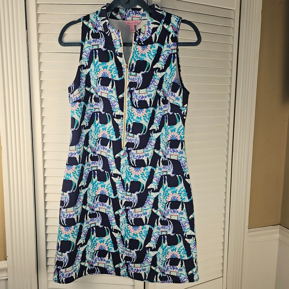 Lilly‎ Pulitzer Womens Bright Navy Alpaca My Bags Opal Shift Dress Small
